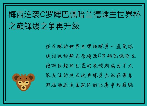 梅西逆袭C罗姆巴佩哈兰德谁主世界杯之巅锋线之争再升级