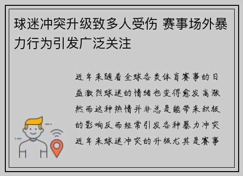 球迷冲突升级致多人受伤 赛事场外暴力行为引发广泛关注